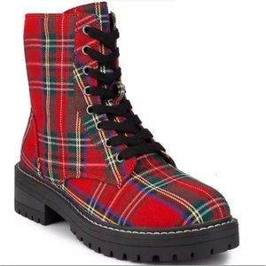 KORRI by True Craft Red Plaid Combat Boots
